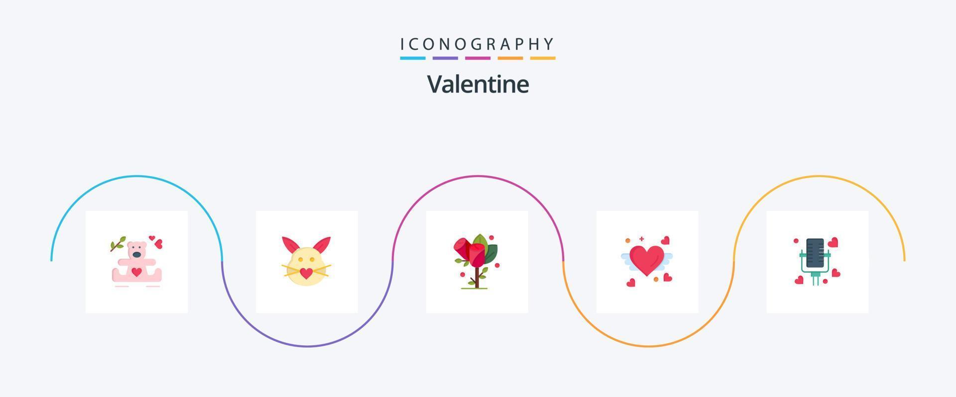 Valentine Flat 5 Icon Pack inklusive Blume. Tag. Kaninchen. Valentinsgrüße. Ostern vektor