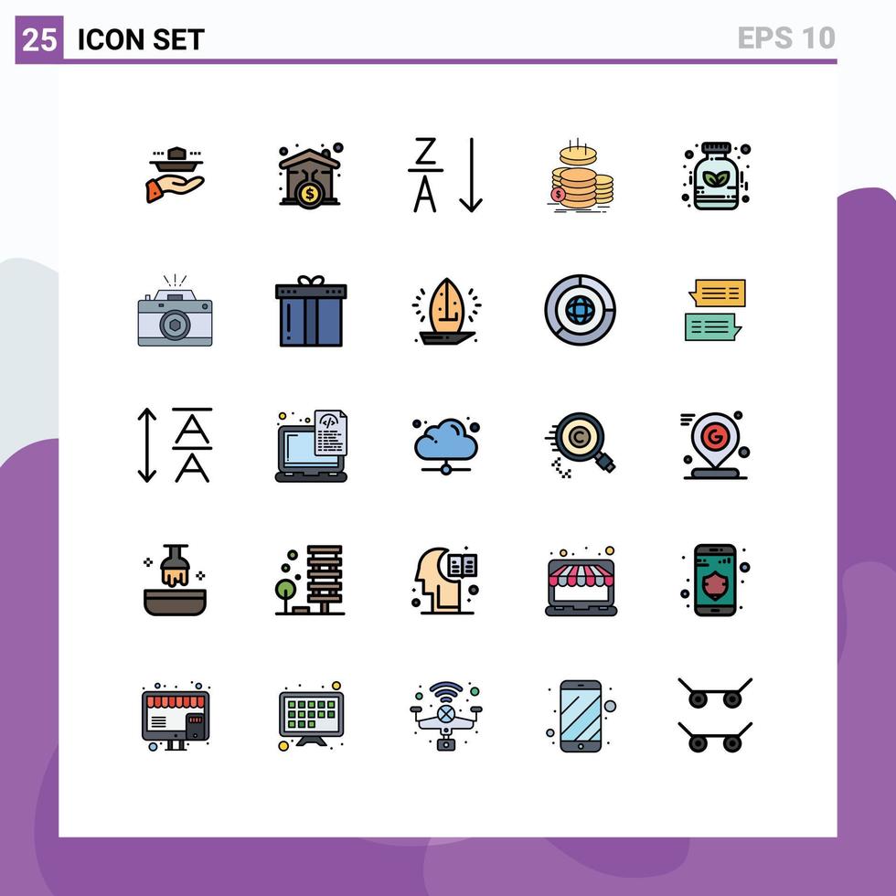 grupp av 25 fylld linje platt färger tecken och symboler för alternativ inkomst lånebostad guld mynt redigerbar vektor design element