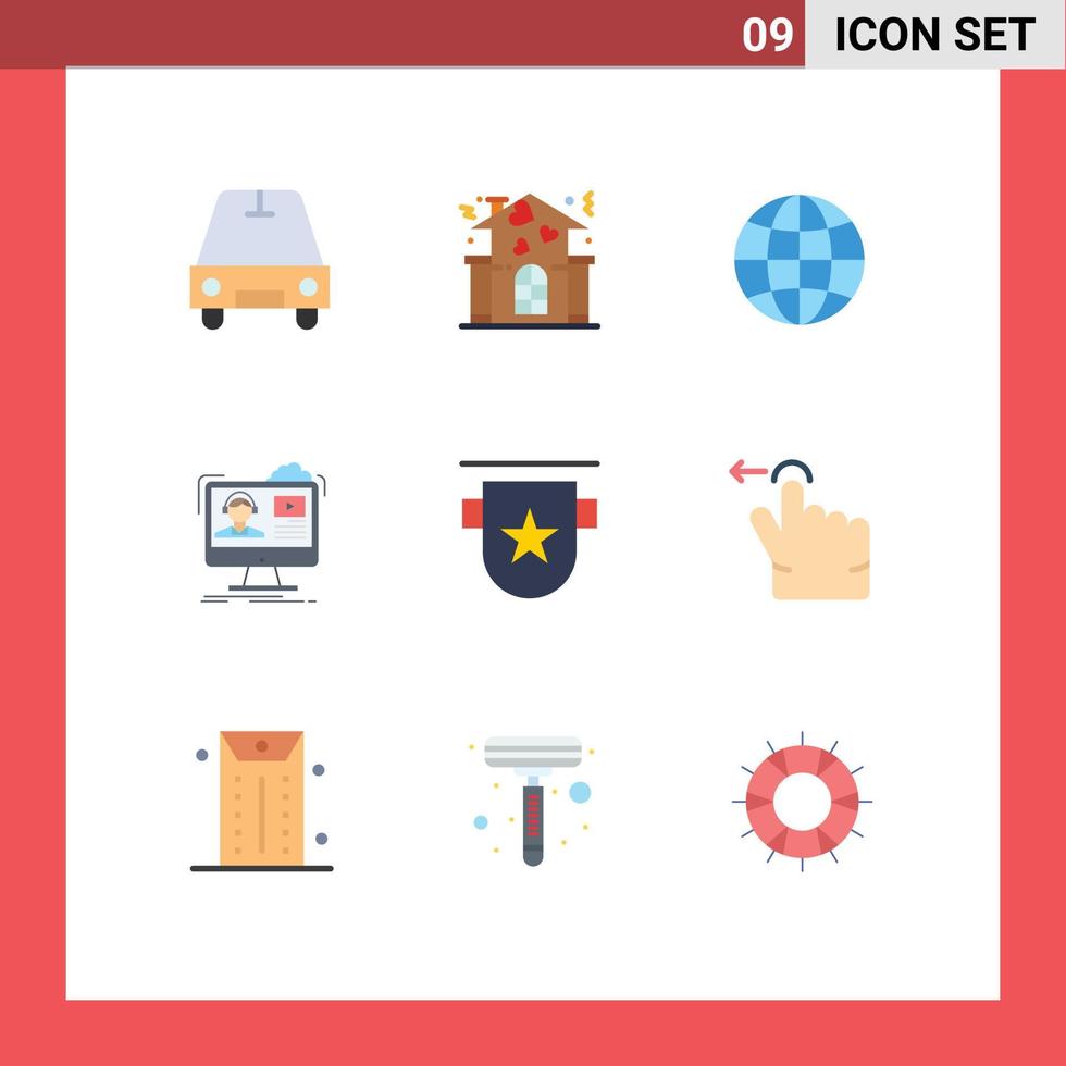 Bearbeitbares Vektorlinienpaket mit 9 einfachen flachen Farben von Badge-Online-Welt-Medien-Tutorials bearbeitbare Vektordesign-Elemente vektor