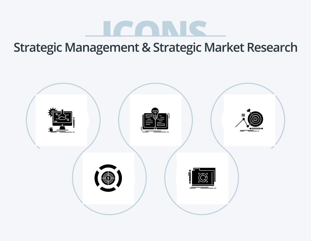 Strategisches Management und strategische Marktforschung Glyph Icon Pack 5 Icon Design. Erfolg. Geschichte. chemisch. Roman. Buch vektor