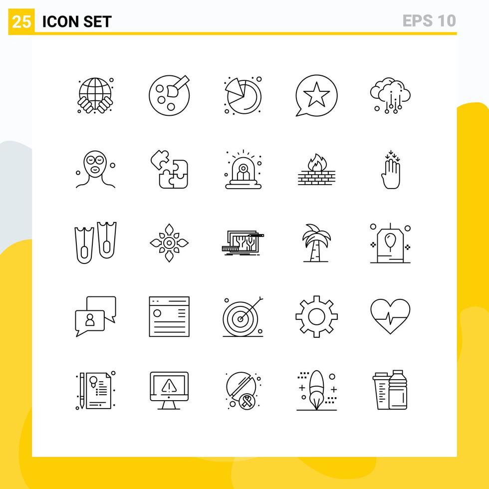 grupp av 25 rader tecken och symboler för väder moln paj Diagram stjärna meddelande redigerbar vektor design element