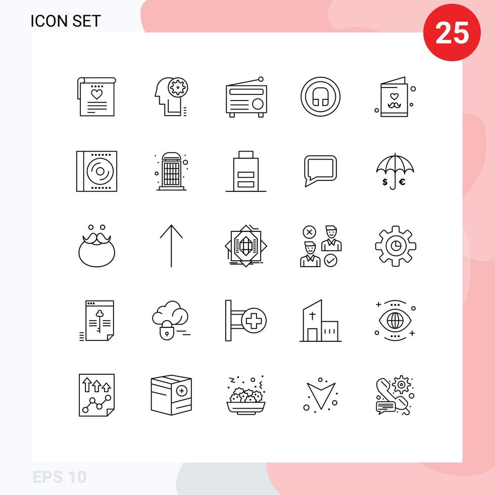 modern uppsättning av 25 rader och symboler sådan som far ui radio grundläggande hörlur redigerbar vektor design element