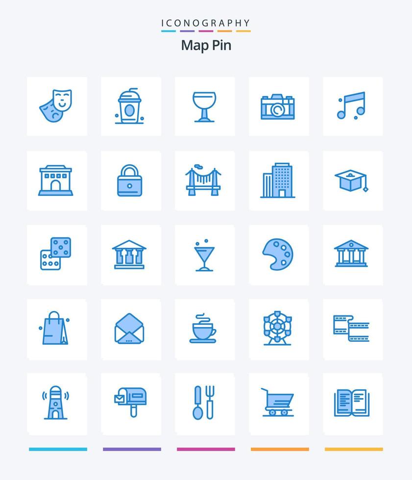 kreativ Karta stift 25 blå ikon packa sådan som Hem. byggnad. öl. ljud. audio vektor