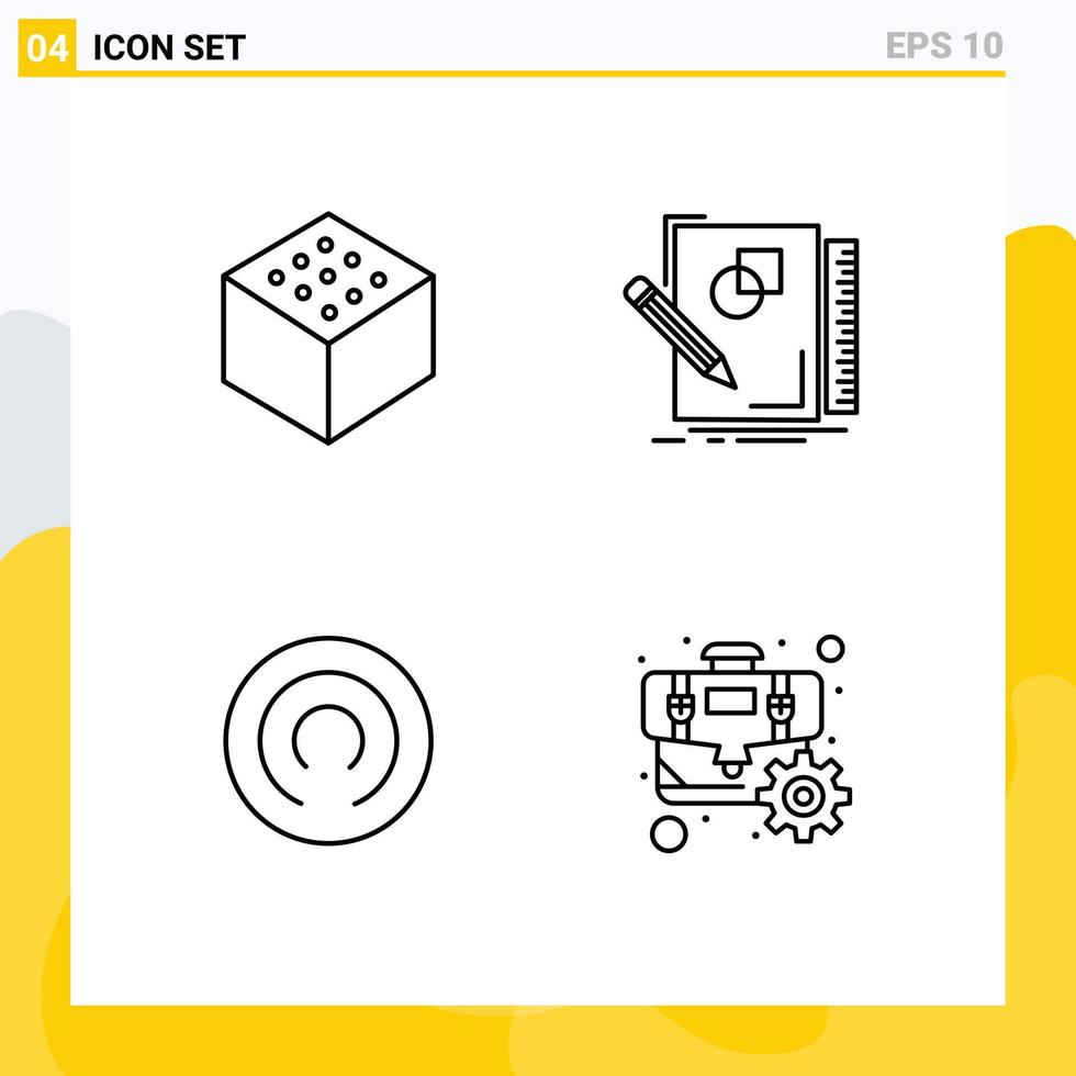 uppsättning av 4 modern ui ikoner symboler tecken för kub dölja skiss geometri kugge redigerbar vektor design element