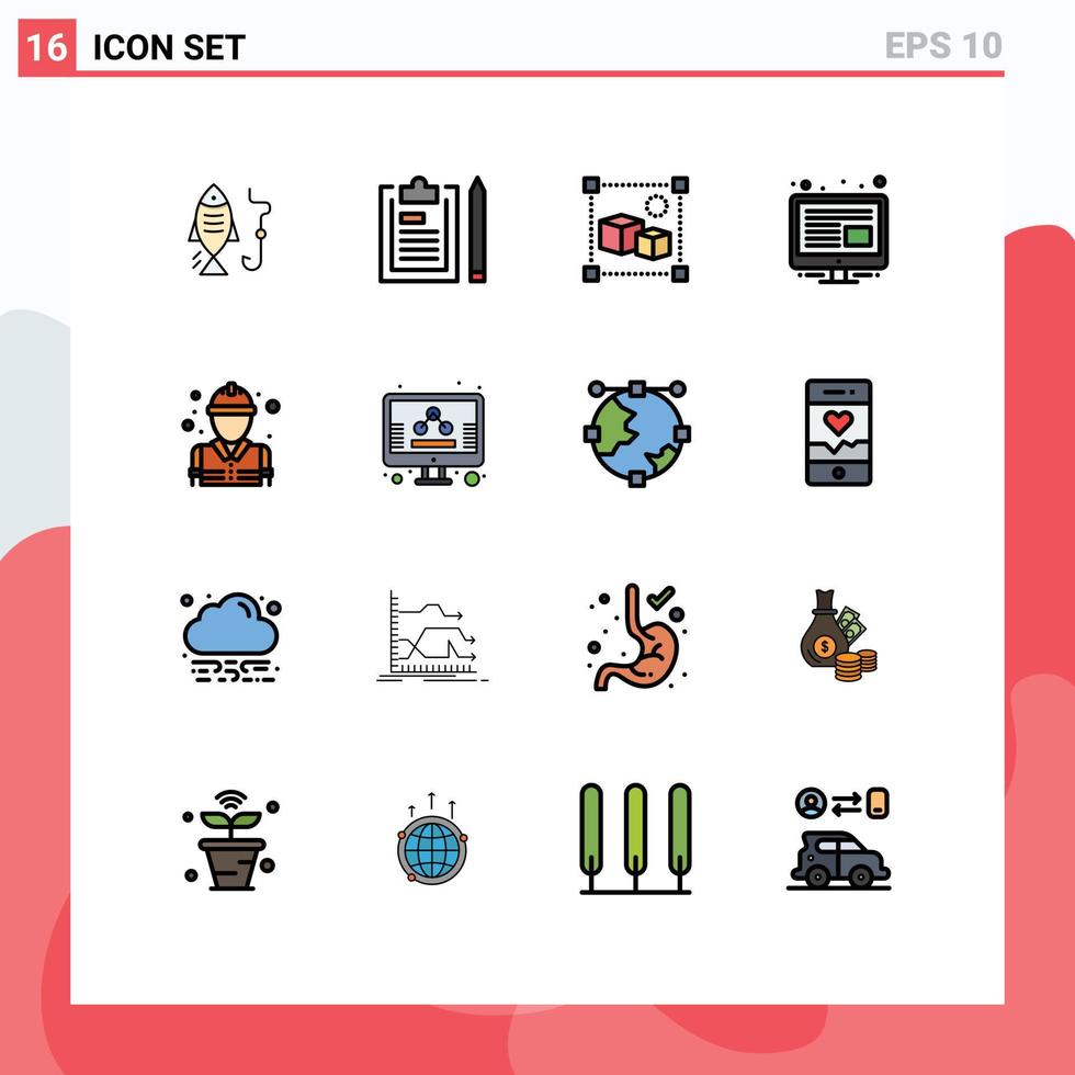 16 universell platt Färg fylld linje tecken symboler av brand skärm planen förvaltning låda redigerbar kreativ vektor design element