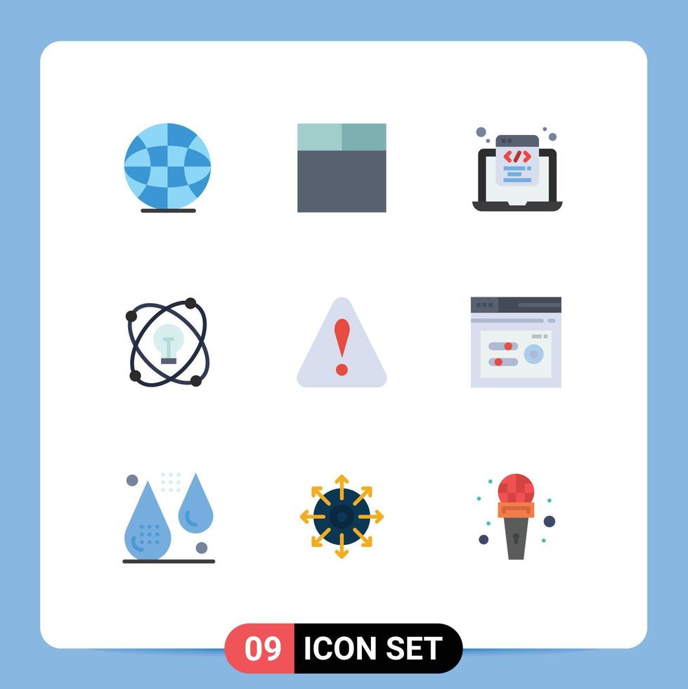 Gruppe von 9 flachen Farbzeichen und Symbolen für Keyword-Dreieck-Programmierung Alarmlicht editierbare Vektordesign-Elemente vektor