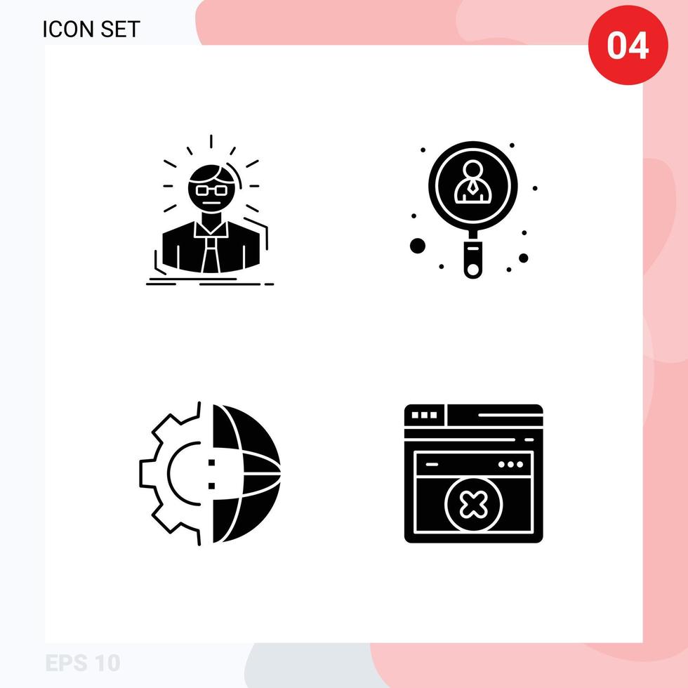 4 universell fast glyf tecken symboler av chef utveckling person Sök internationell redigerbar vektor design element