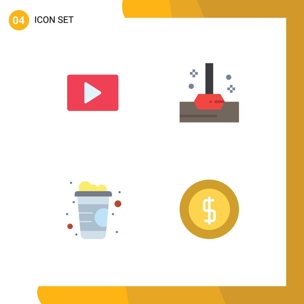 4 användare gränssnitt platt ikon packa av modern tecken och symboler av Youtube mjuk dryck spelare badrum mynt redigerbar vektor design element
