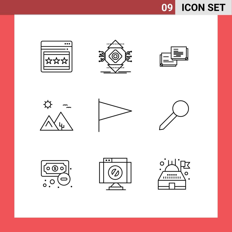 Stock Vector Icon Pack mit 9 Zeilenzeichen und Symbolen für Land Ägypten Chat Wüste Arabien editierbare Vektordesign-Elemente