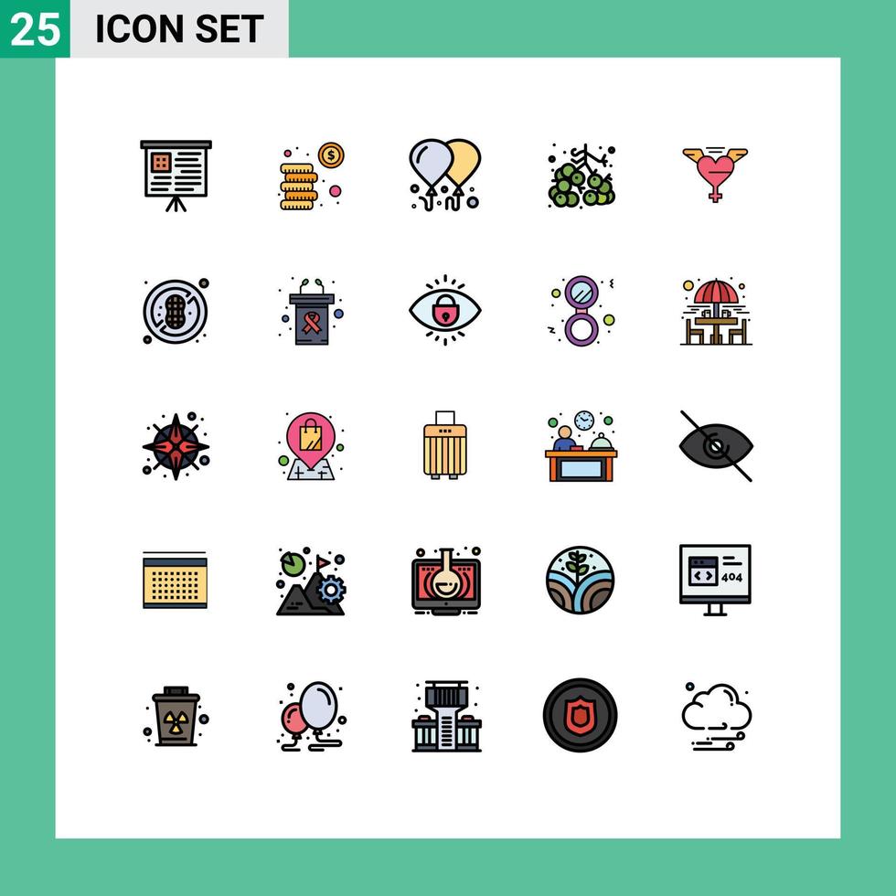 uppsättning av 25 modern ui ikoner symboler tecken för friska kärlek motivering vingar frukt redigerbar vektor design element