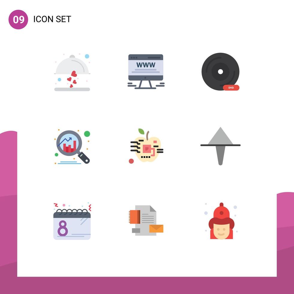 flacher farbsatz der mobilen schnittstelle mit 9 piktogrammen künstlicher entdeckungs-cd-diagrammspeichergeräte editierbare vektordesignelemente vektor