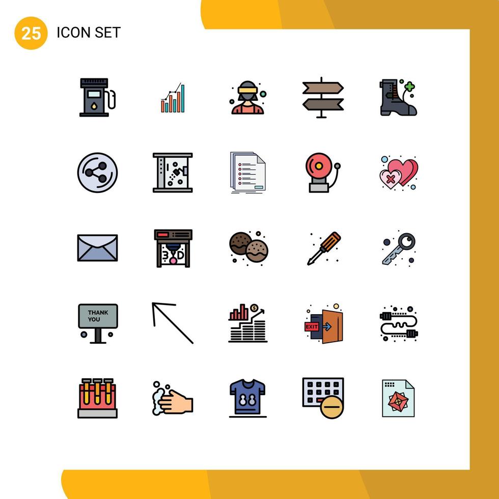 grupp av 25 fylld linje platt färger tecken och symboler för pekare riktning marknadsföring vr glasögon kvinna avatar redigerbar vektor design element
