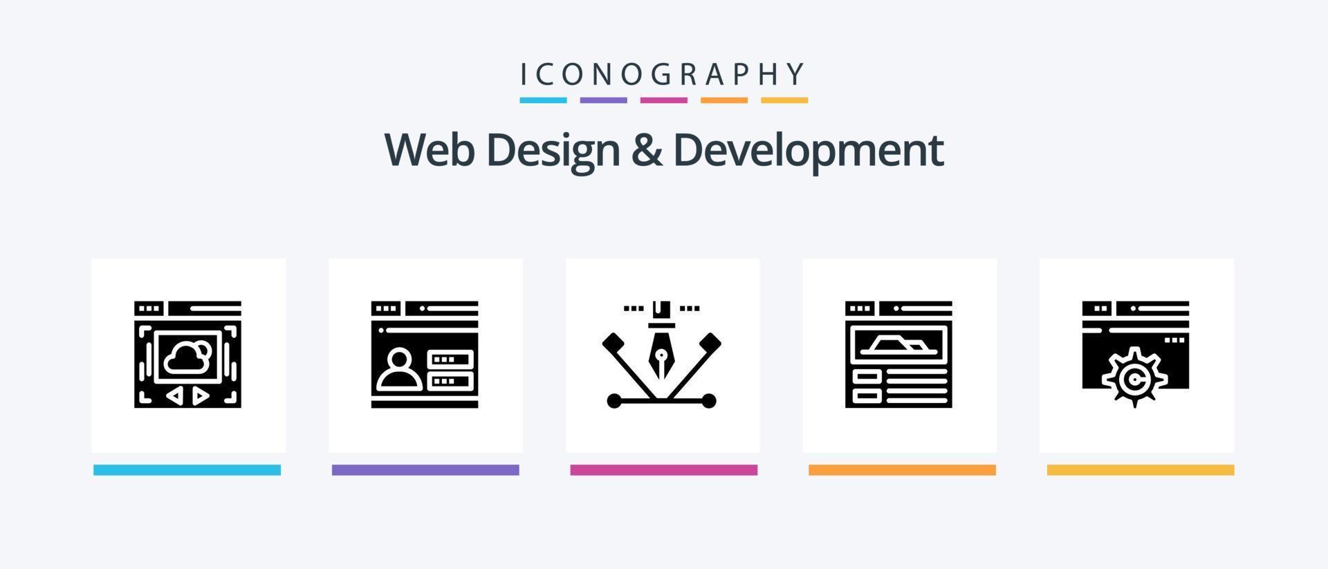Webdesign und Entwicklung Glyph 5 Icon Pack inklusive Webseite. Design . Stiftwerkzeug. Entwerfen. kreatives Symboldesign vektor
