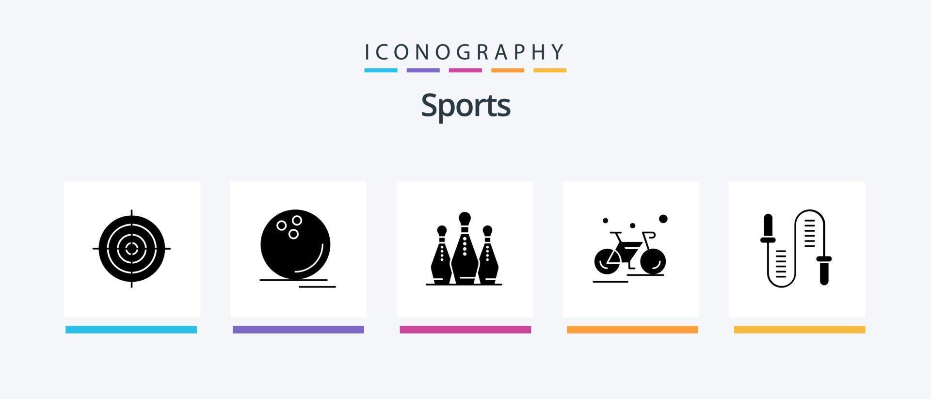 Sports Glyph 5 Icon Pack inklusive Radfahren. Fahrrad. Ball. Sport. Kegel. kreatives Symboldesign vektor