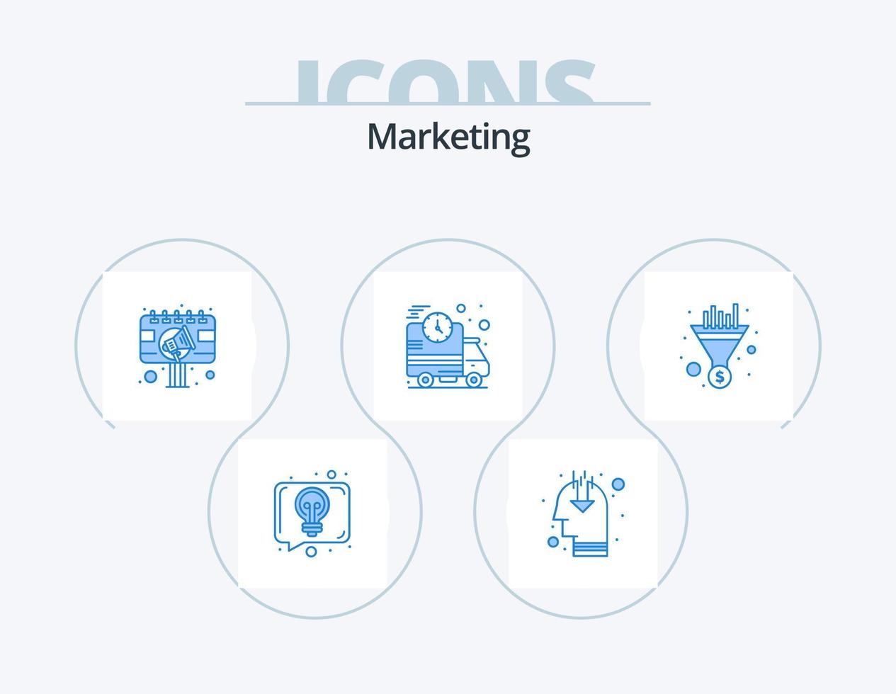 Marketing Blue Icon Pack 5 Icon-Design. Filter. schnell. Anzeige. Lieferung. Schild vektor