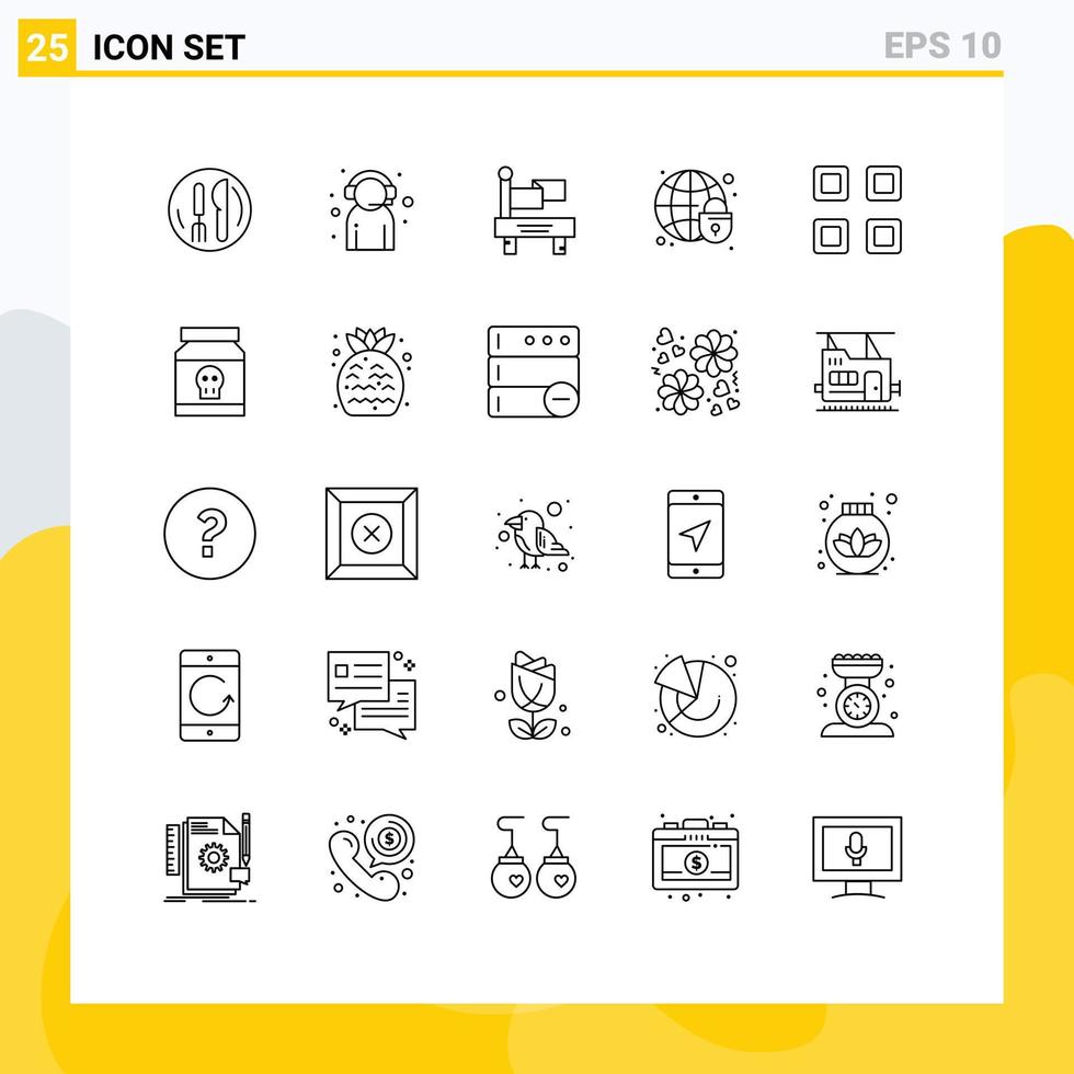 uppsättning av 25 vektor rader på rutnät för layout klot Stöd klot låsa global säkerhet redigerbar vektor design element