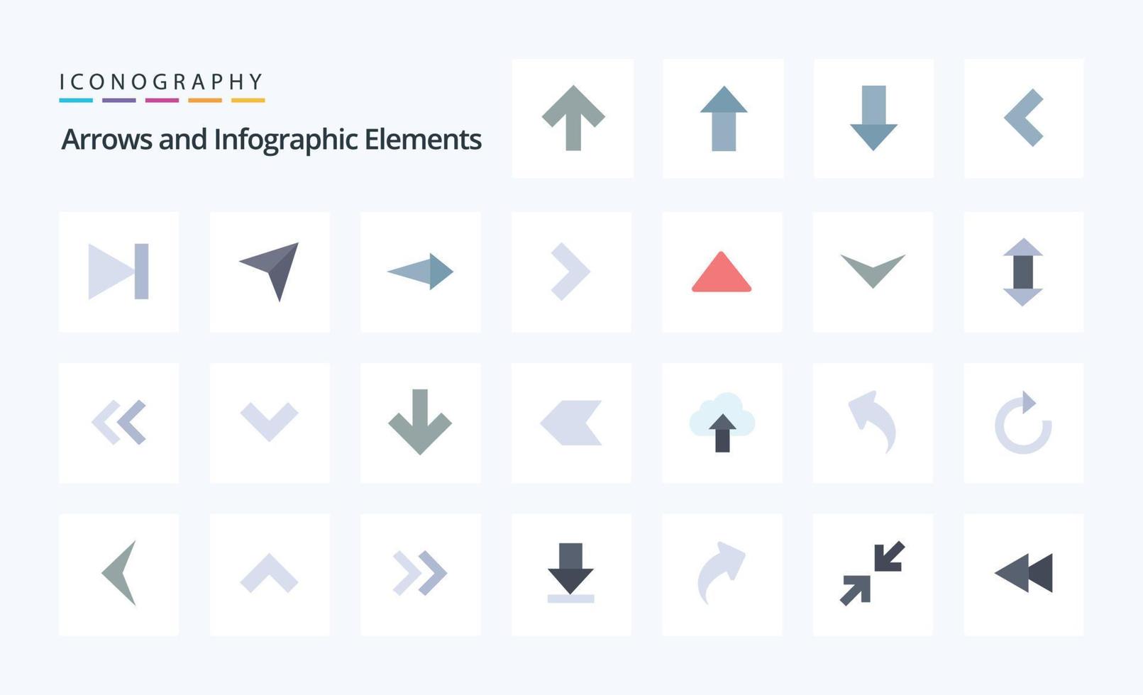 Symbolpaket mit 25 Pfeilen in flacher Farbe vektor