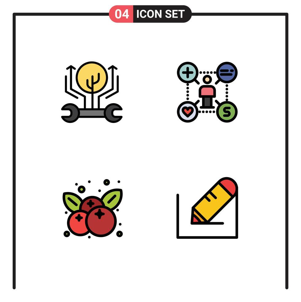 4 användare gränssnitt fylld linje platt Färg packa av modern tecken och symboler av utveckling miljö hacka talang frukt redigerbar vektor design element