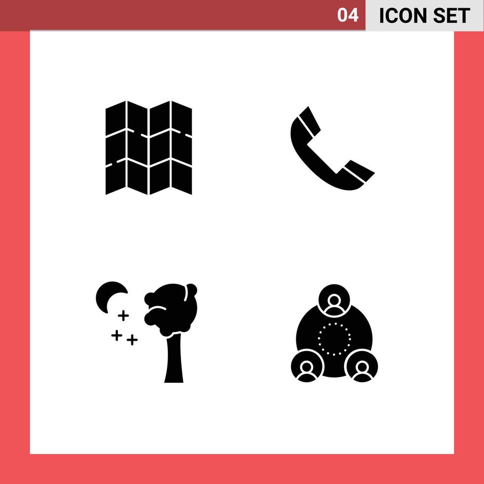 piktogram uppsättning av enkel fast glyfer av Karta natt ring upp telefon anställd redigerbar vektor design element
