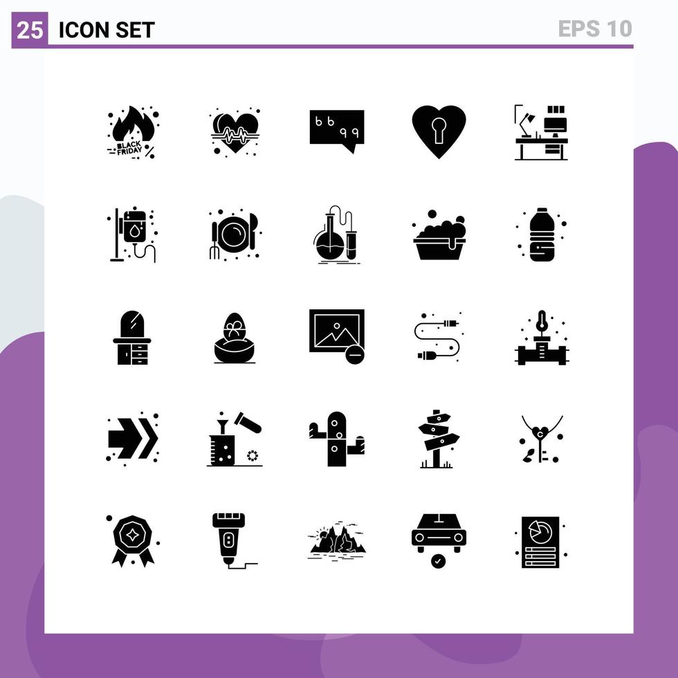 uppsättning av 25 modern ui ikoner symboler tecken för lampa tabell hälsa vård privat hjärta redigerbar vektor design element