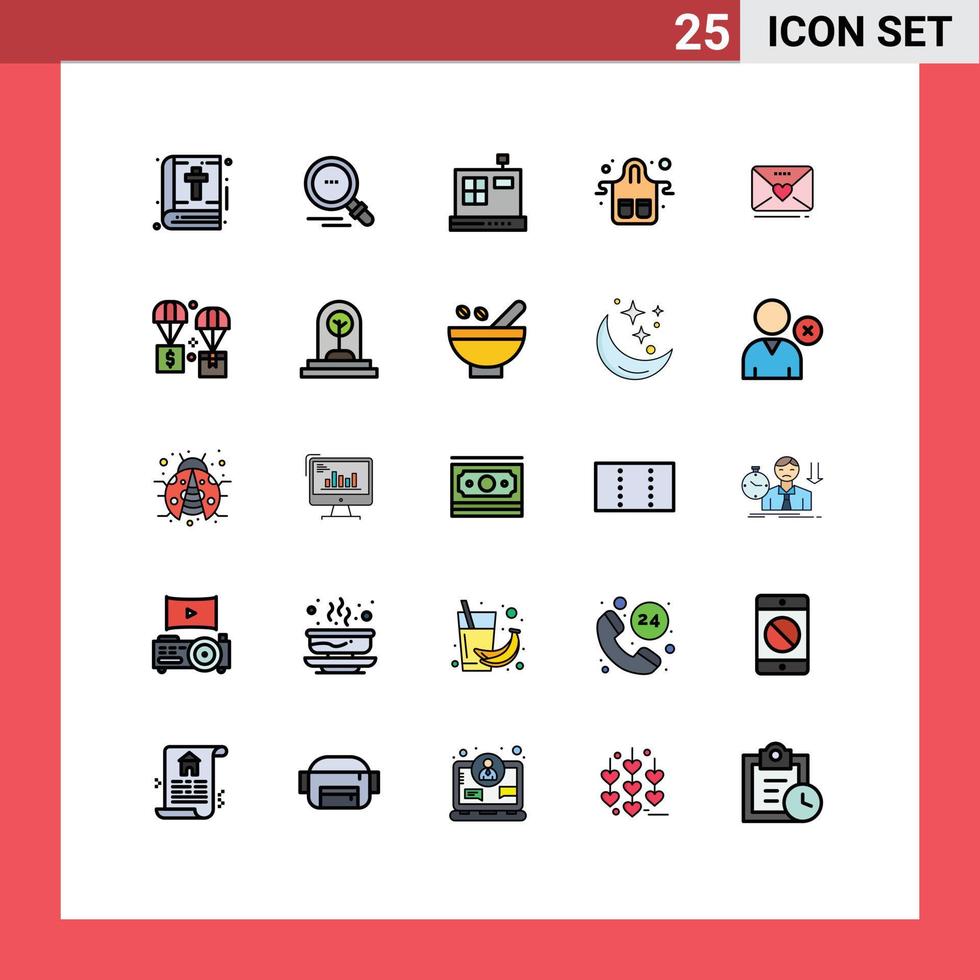 Stock Vector Icon Pack mit 25 Zeilen Zeichen und Symbolen für weddind sms Commerce Restaurant Handschuhe editierbare Vektordesign-Elemente