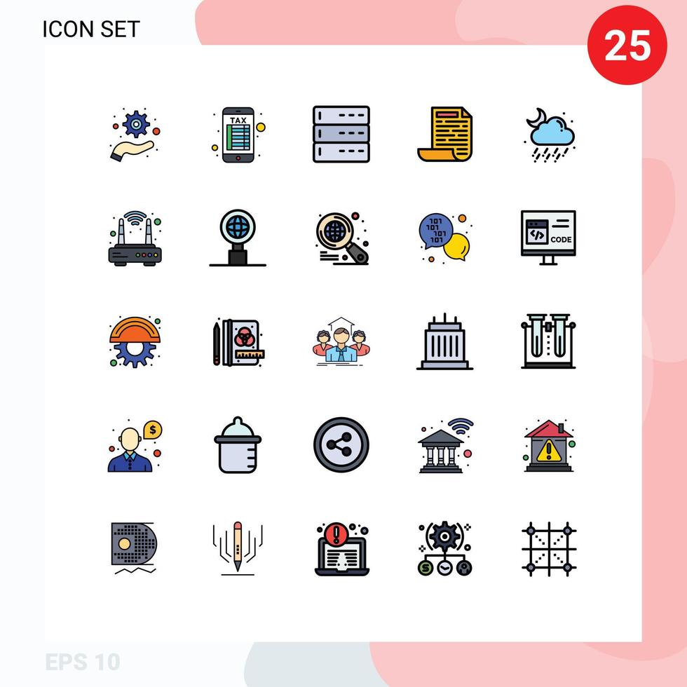modern uppsättning av 25 fylld linje platt färger pictograph av modem väder enheter regn dokumentera redigerbar vektor design element