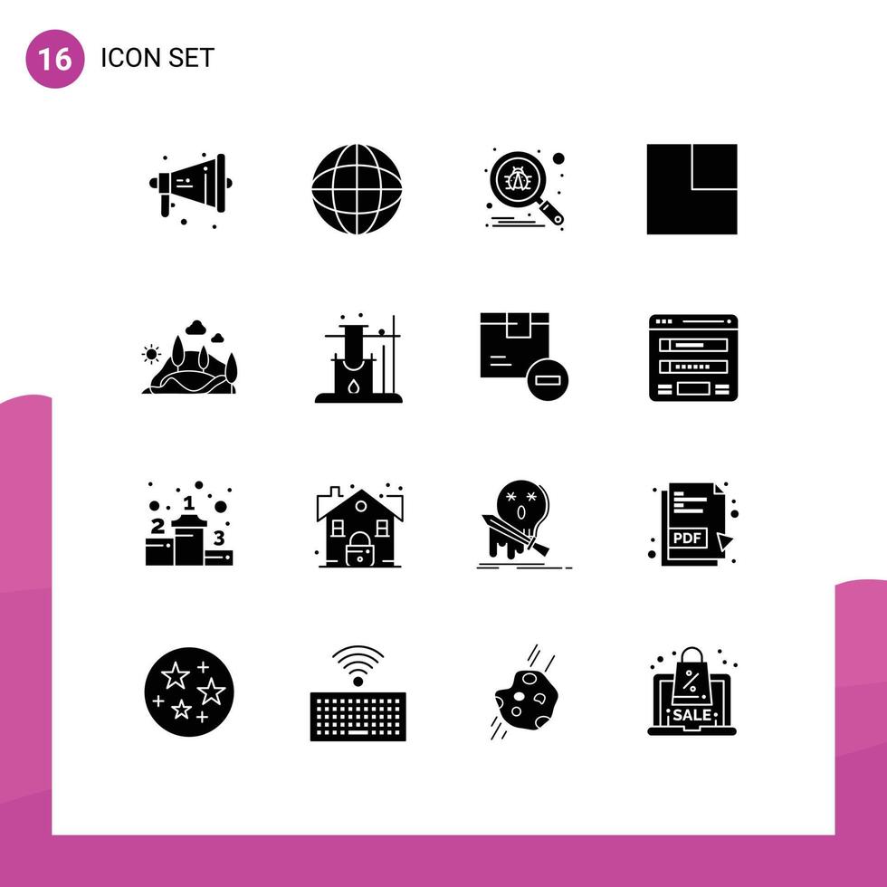 16 universelle solide Glyphen für Web- und mobile Anwendungen Berglandschaft scannen Hügellayout editierbare Vektordesign-Elemente vektor