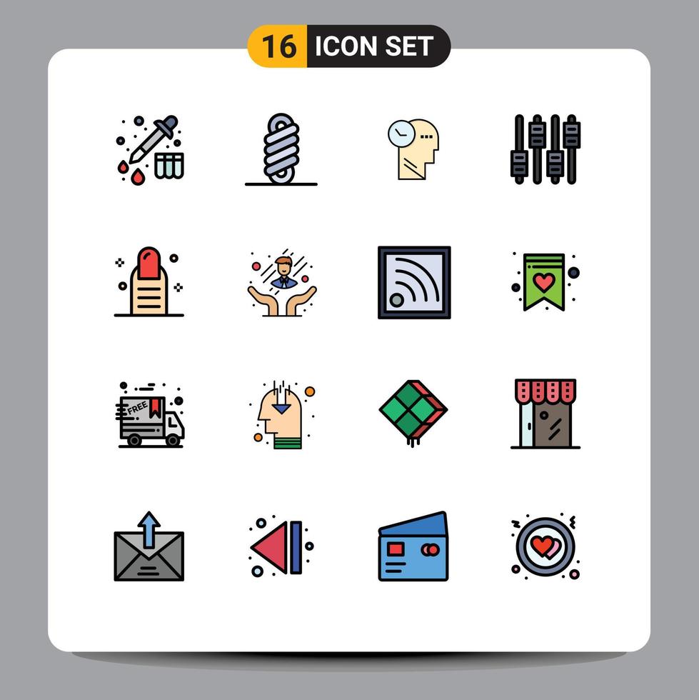 Stock Vector Icon Pack mit 16 Linienzeichen und Symbolen für Pflege Pediküre Gedanken Schönheit Audio editierbare kreative Vektordesign-Elemente
