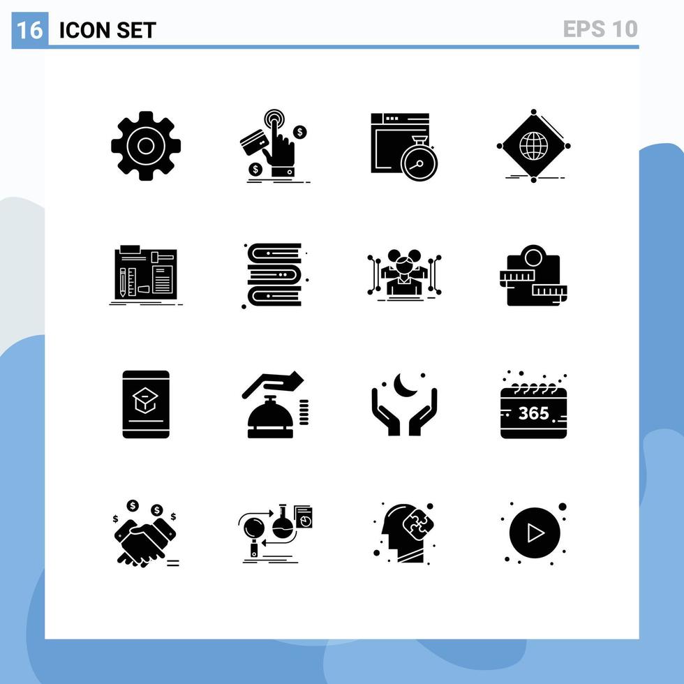 Solides Glyphenpaket mit 16 universellen Symbolen für globale Dinge Web Internet Computing editierbare Vektordesign-Elemente vektor