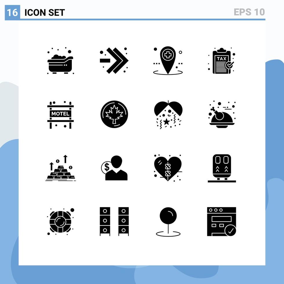 uppsättning av 16 modern ui ikoner symboler tecken för motell inkomst sjukhus betalning finansiera redigerbar vektor design element