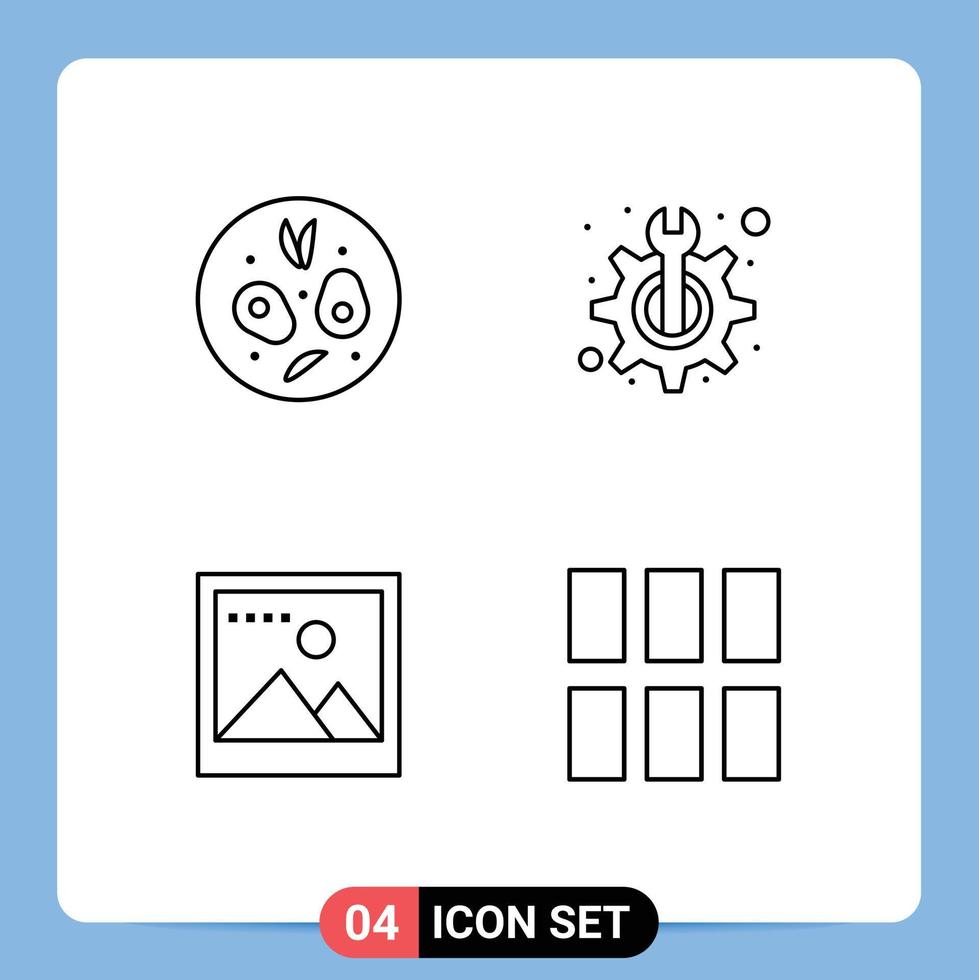 Set mit 4 kommerziellen Filledline-Flachfarben-Packs für Salatfoto-Wartungsfixrahmen editierbare Vektordesign-Elemente vektor