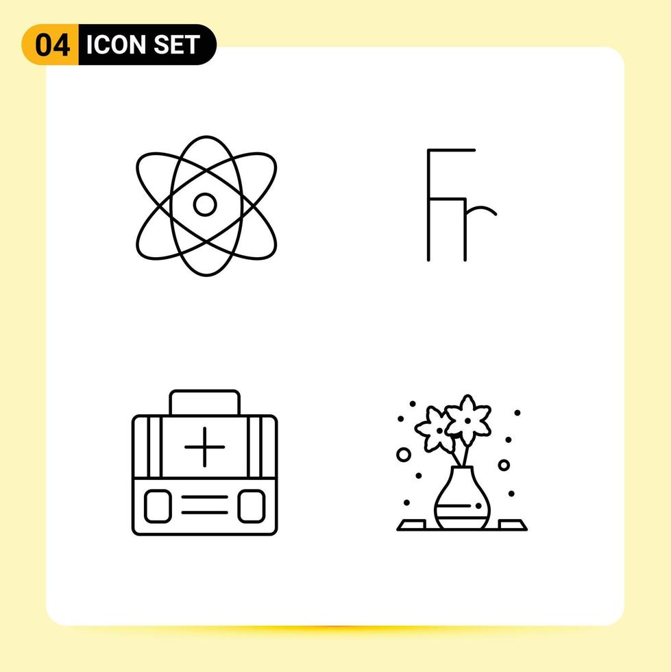 packa av 4 modern fylld linje platt färger tecken och symboler för webb skriva ut media sådan som atom först hjälpa vetenskap finansiera resväska redigerbar vektor design element