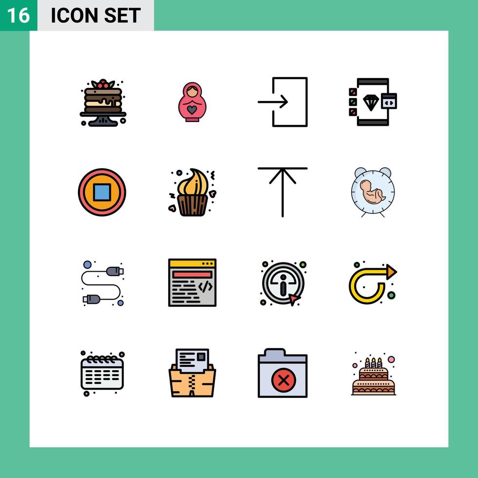 platt Färg fylld linje packa av 16 universell symboler av gränssnitt utveckling pil utveckla browser redigerbar kreativ vektor design element