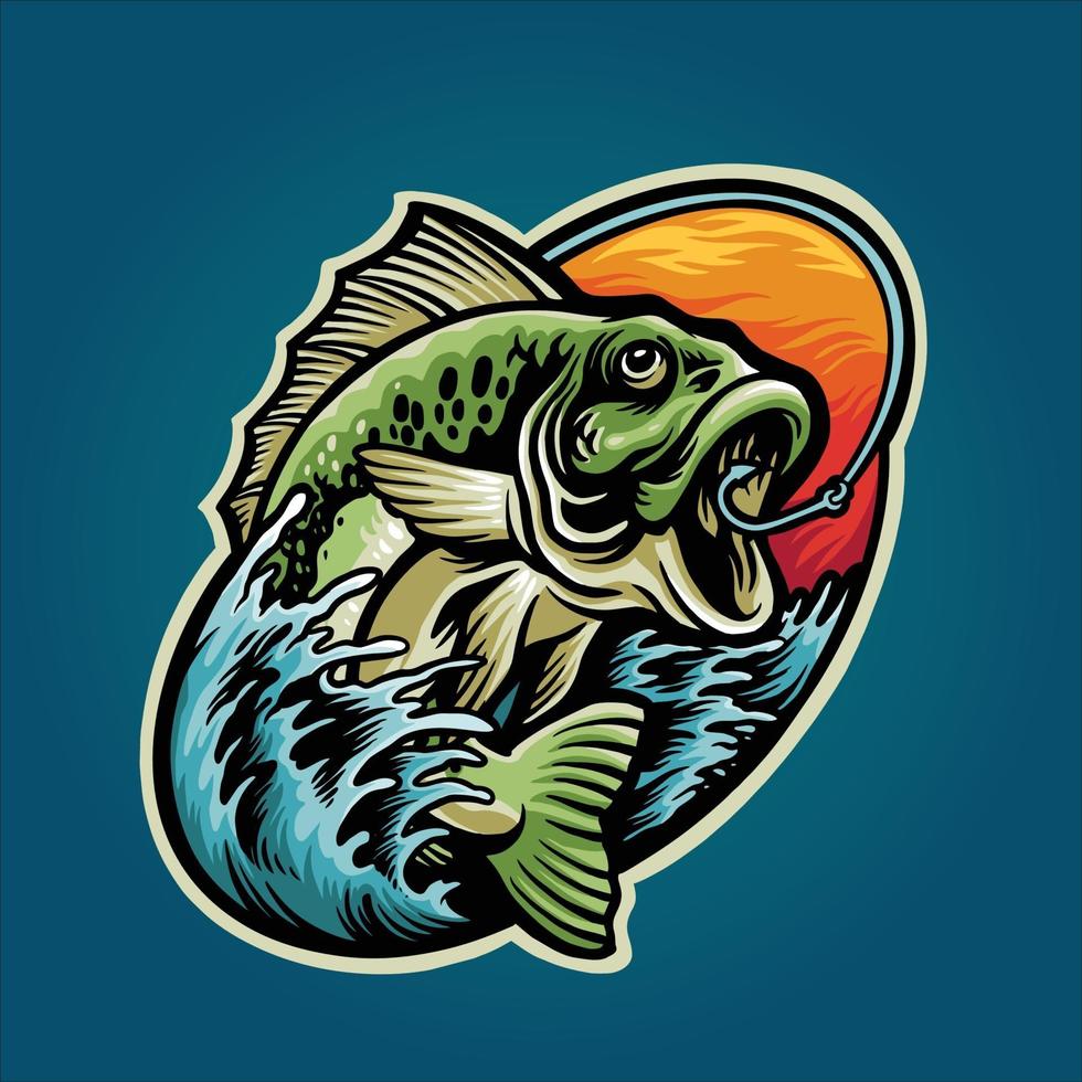 Bass Fishing Maskottchen Sommer Grafikdesign vektor