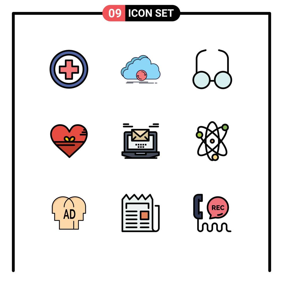 9 gefülltes flaches Farbkonzept für mobile Websites und Apps Computer wie Synchronisierung Lieblingsherz editierbare Vektordesignelemente vektor