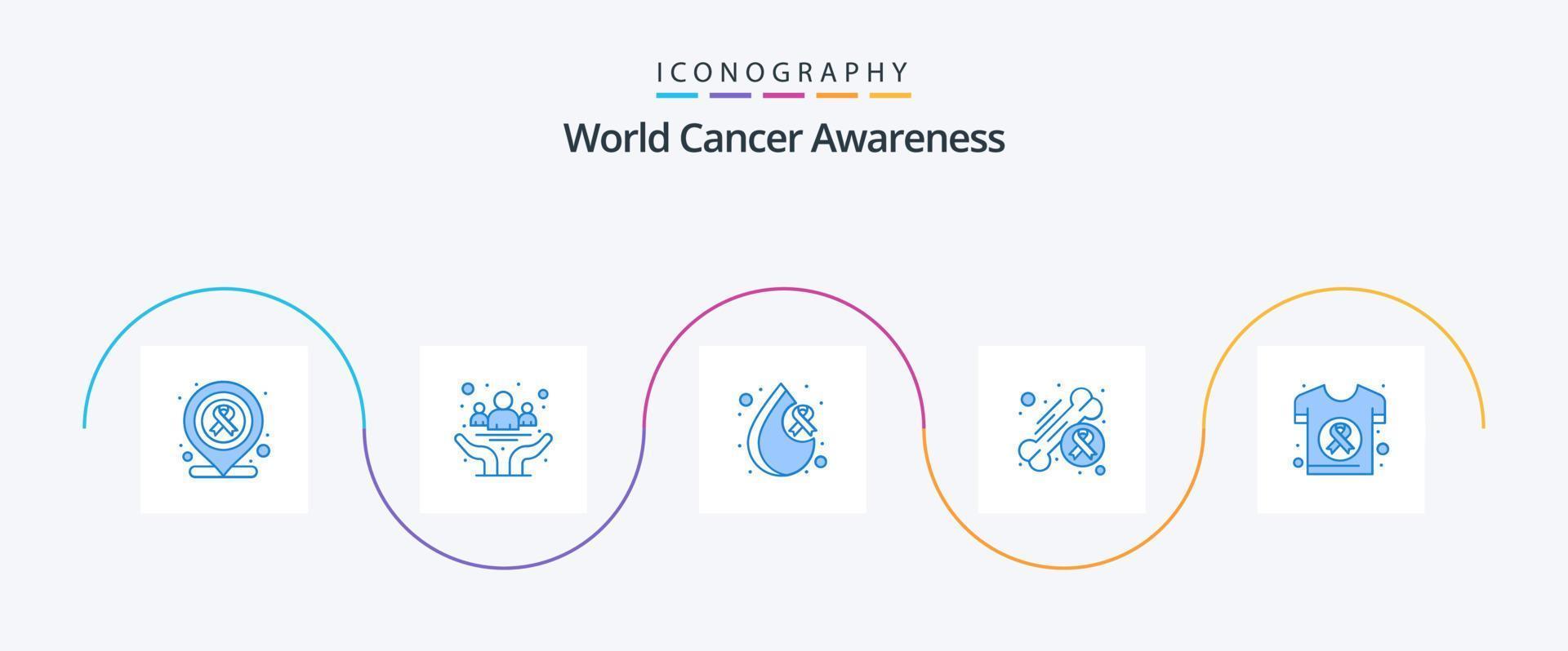 World Cancer Awareness Blue 5 Icon Pack inklusive Welt. Tag. Blut. Krebs. Bewusstsein vektor