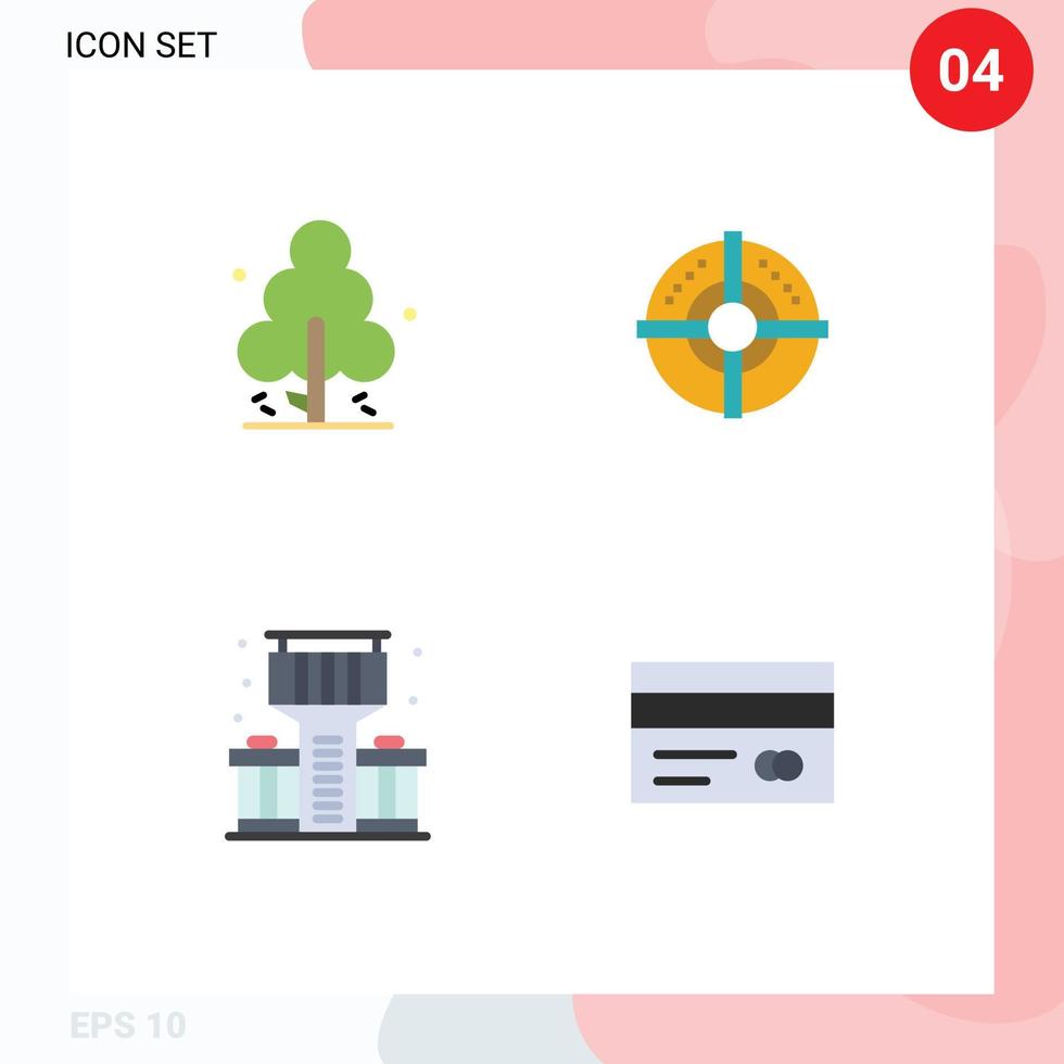 flaches Icon-Set für die mobile Schnittstelle mit 4 Piktogrammen von Naturlebensbaum-Strategie-Banking-editierbaren Vektordesign-Elementen vektor