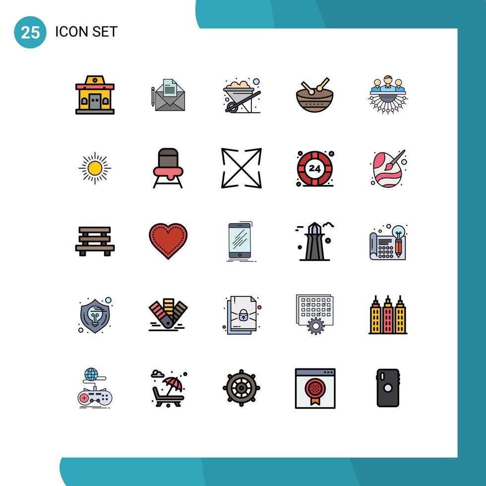 25 universell fylld linje platt färger uppsättning för webb och mobil tillämpningar mänsklig tilldelning konstruktion parad instrument redigerbar vektor design element