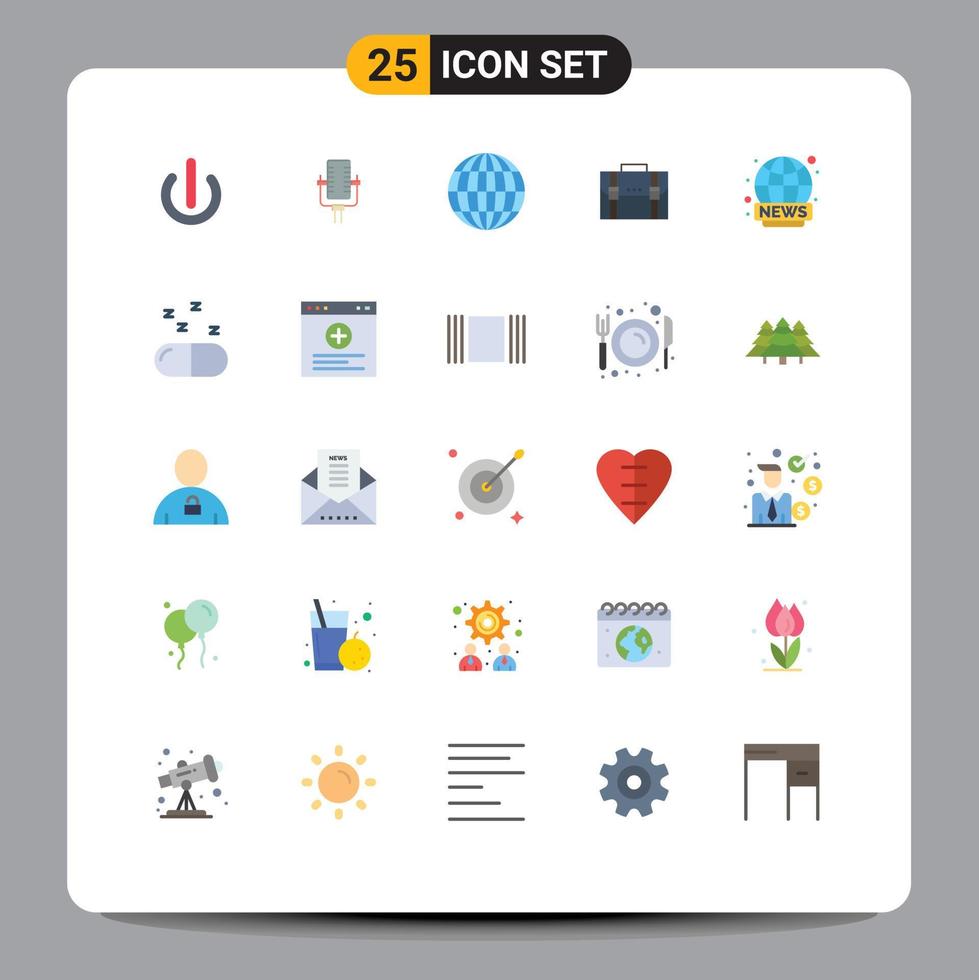 Gruppe von 25 flachen Farbzeichen und Symbolen für das Koffermarketing globale Dokumente Business editierbare Vektordesign-Elemente vektor