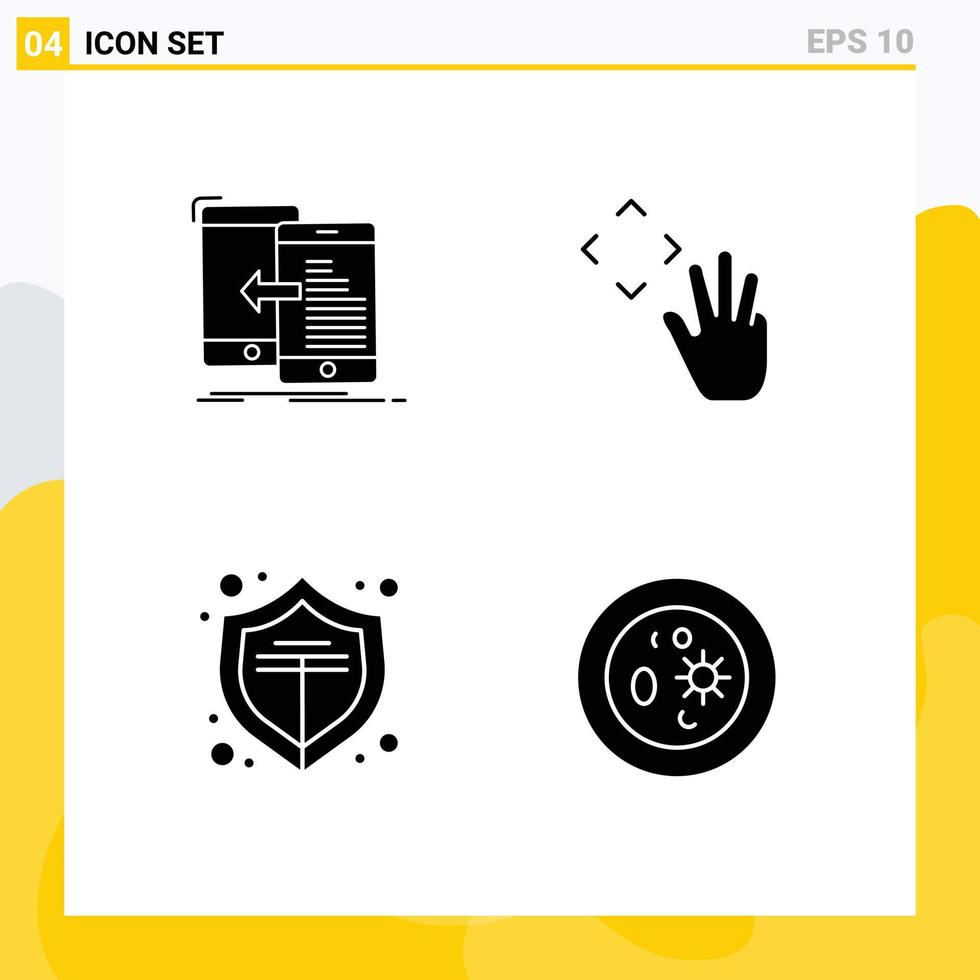 moderner Satz von 4 soliden Glyphen Piktogramm von Daten Online-Management Handcursor Schild editierbare Vektordesign-Elemente vektor