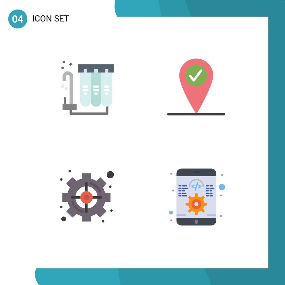 4 universelle flache Symbole für Web- und mobile Anwendungen filtern bearbeitbare Vektordesign-Elemente der strategischen Wasserziel-App vektor