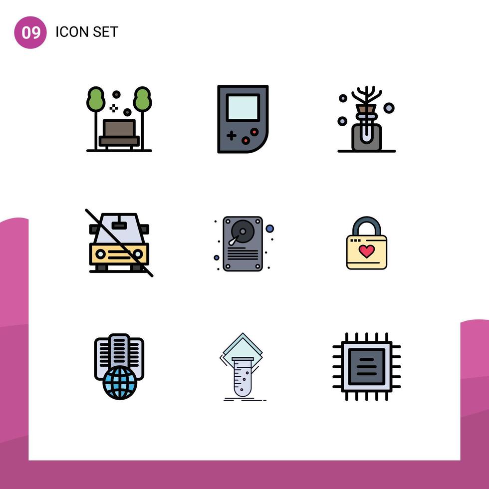 satz von 9 modernen ui-symbolen symbole zeichen für festplatte slash aroma aus deaktivierten editierbaren vektordesignelementen vektor