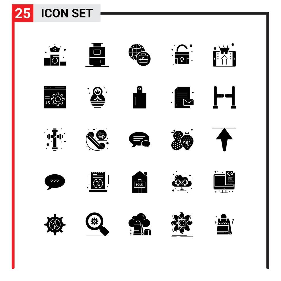 grupp av 25 fast glyfer tecken och symboler för kodning smartphone låsa handla uppkopplad redigerbar vektor design element