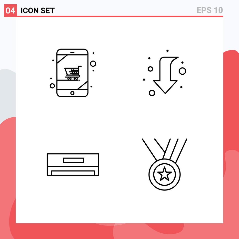 Aktienvektor-Icon-Pack mit 4 Zeilenzeichen und Symbolen für die Warenkorbkühlung, die volle Technologie editierbare Vektordesign-Elemente einkauft vektor