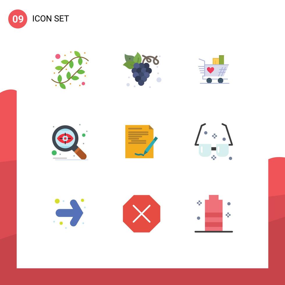 9 universell platt färger uppsättning för webb och mobil tillämpningar papper öga trolly targeting Sök redigerbar vektor design element