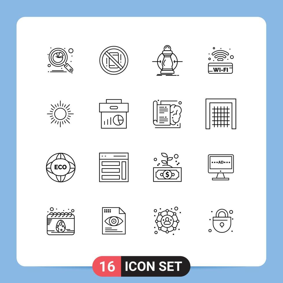 grupp av 16 konturer tecken och symboler för signal offentlig tecken av minska bekostnad redigerbar vektor design element