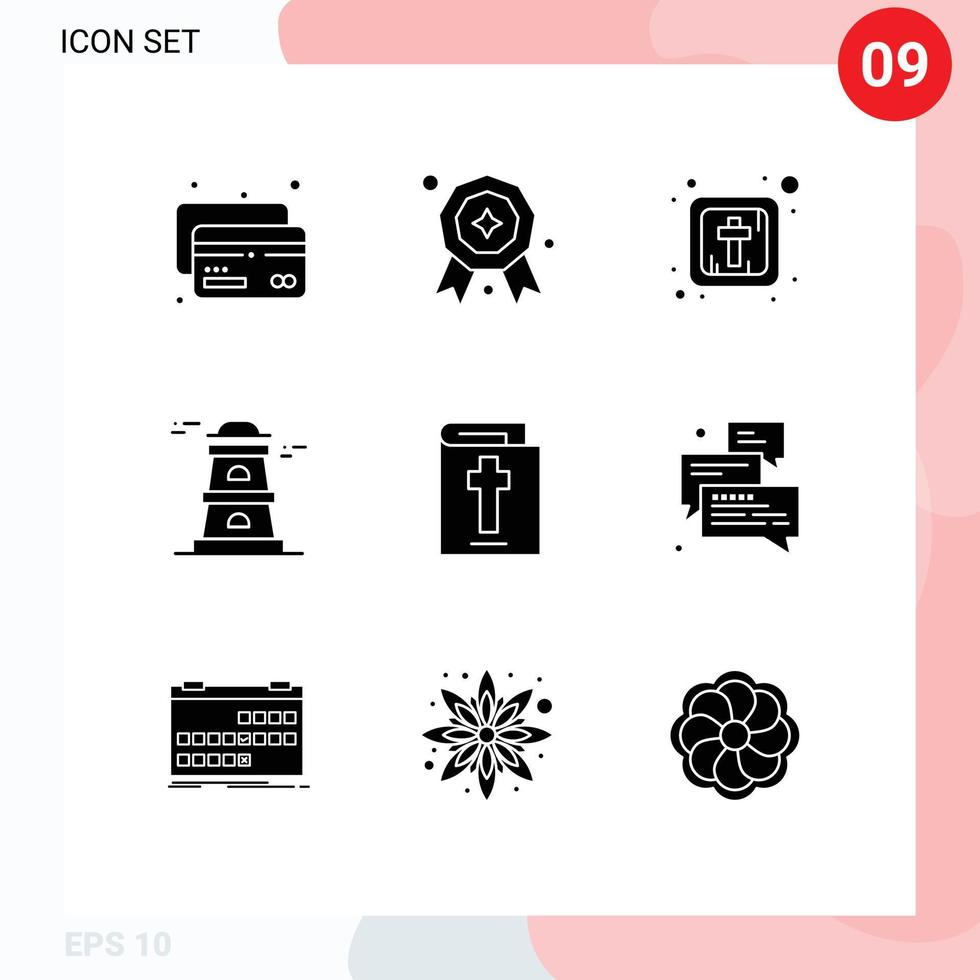 Stock Vector Icon Pack mit 9 Zeilen Zeichen und Symbolen für Nachrichten Gruppe religiöse Feiertage Bibel editierbare Vektordesign-Elemente