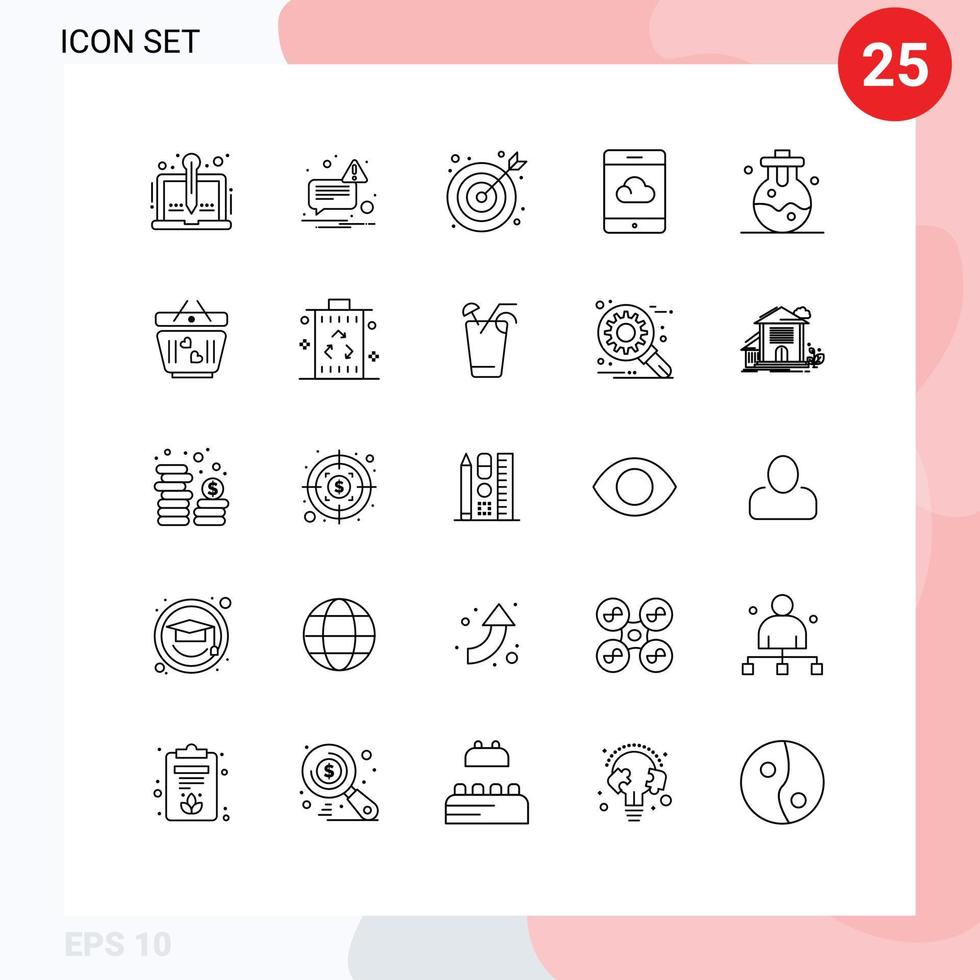 modern uppsättning av 25 rader och symboler sådan som vagn labb tjurar öga kemisk moln redigerbar vektor design element