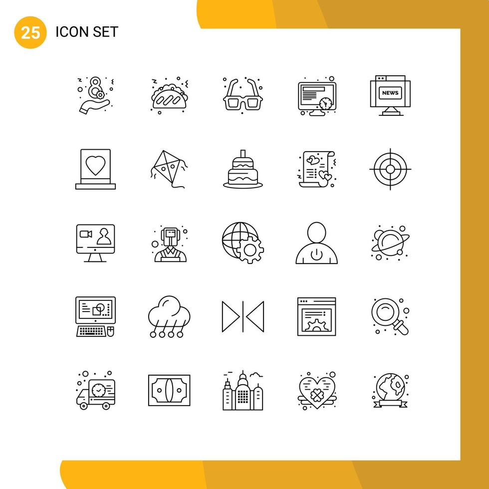 Stock Vector Icon Pack mit 25 Zeilenzeichen und Symbolen für die Nachrichtenschnittstelle Parkkommunikation Zeit editierbare Vektordesign-Elemente