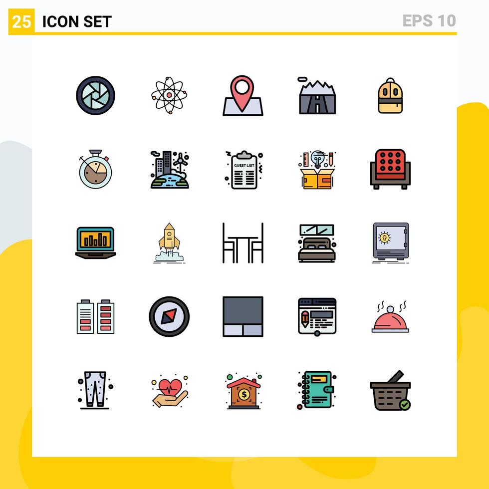 uppsättning av 25 modern ui ikoner symboler tecken för studie väska plats väg bergen redigerbar vektor design element